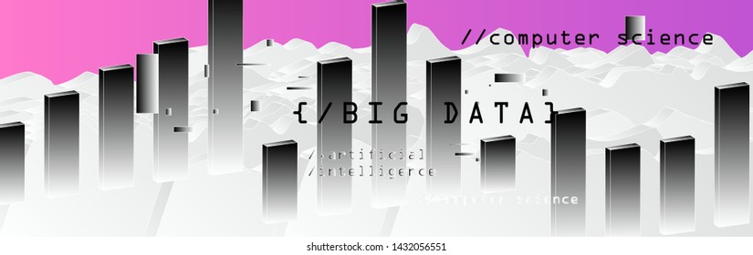 Abstract minimal vector background for Computer Analytics subject: statistical analysis, data mining and machine learning. Vaporwave/ synthwave futuristic neon aesthetics style. 