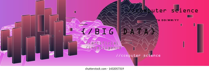 Abstract minimal vector background for Computer Analytics subject: statistical analysis, data mining and machine learning. Vaporwave/ synthwave futuristic neon aesthetics style. 