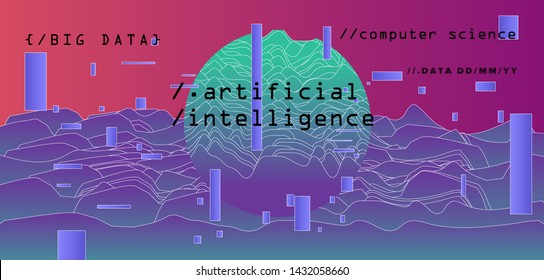 Abstract minimal vector background for Computer Analytics subject: statistical analysis, data mining and machine learning. Vaporwave/ synthwave futuristic neon aesthetics style. 