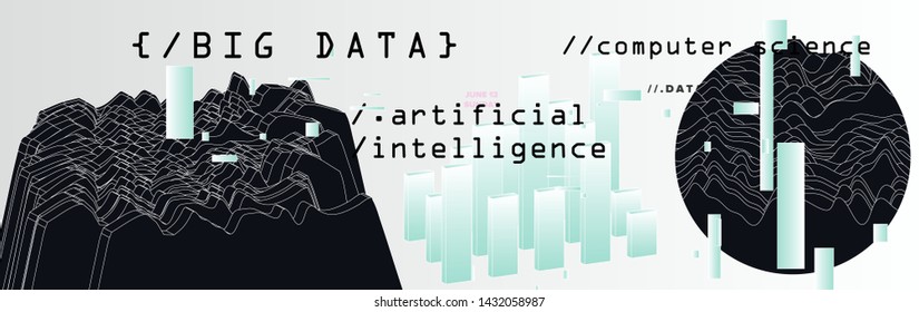 Abstract minimal vector background for Computer Analytics subject: statistical analysis, data mining and machine learning. Vaporwave/ synthwave futuristic neon aesthetics style. 