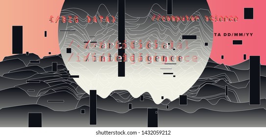 Abstract minimal vector background for Computer Analytics subject: statistical analysis, data mining and machine learning. Vaporwave/ synthwave futuristic neon aesthetics style. 