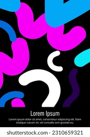 Abstract Minimal Vector Background in Trendy Memphis Style. Vibrant Graphic Print with Dynamic Lines and Geometric Shapes.  Set of Vivid Hipster Poster Design for Landing Page, Cover, Brochure. 