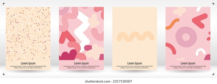Abstract Minimal Vector Background in Trendy Memphis Style. Bright Retro Print with Dynamic Lines and Geometric Shapes.  Set of Vivid Modern Poster Design for Landing Page, Cover, Brochure.