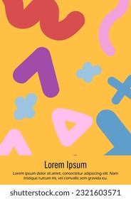 Abstract Minimal Vector Background in Trendy Memphis Style. Colorful Graphic Print with Dynamic Lines and Geometric Shapes. Set of Vivid Modern Poster Design for Landing Page, Cover, Brochure.