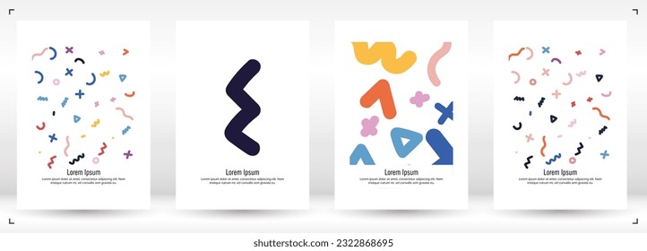 Abstract Minimal Vector Background in Trendy Bahaus Style. Bright Retro Print with Dynamic Lines and Geometric Shapes.  Set of Vivid Modern Poster Design for Landing Page, Cover, Brochure.