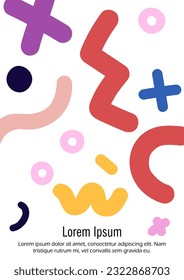 Abstract Minimal Vector Background in Trendy Doodle Style.   Bright Retro Print with Dynamic Lines and Geometric Shapes.  Set of Vivid Modern Poster Design for Landing Page, Cover, Brochure.