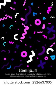 Abstract Minimal Vector Background in Trendy Memphis Style. Vibrant Graphic Print with Dynamic Lines and Geometric Shapes.  Set of Vivid Poster 80s - 90s Design for Landing Page, Cover, Brochure. 
