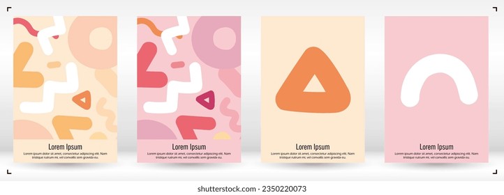 Abstract Minimal Vector Background in Trendy Memphis Style. Vibrant Graphic Print with Dynamic Lines and Geometric Shapes.  Set of Vivid Poster 80s - 90s Design for Landing Page, Cover, Brochure. 