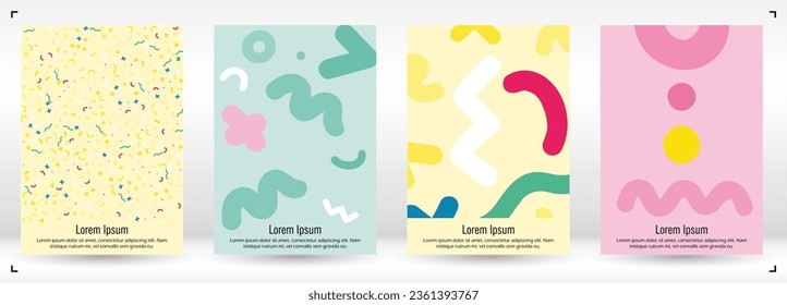 Abstract Minimal Vector Background in Trendy Bahaus Style. Colorful Graphic Print with Dynamic Lines and Geometric Shapes. Set of Vivid Modern Poster Design for Landing Page, Cover, Brochure.