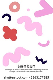 Abstract Minimal Vector Background in Trendy Memphis Style. Vibrant Graphic Print with Dynamic Lines and Geometric Shapes.  Set of Vivid Hipster Poster Design for Landing Page, Cover, Brochure. 