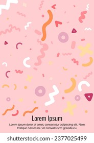 Abstract Minimal Vector Background in Trendy Memphis Style. Bright Retro Print with Dynamic Lines and Geometric Shapes.  Set of Vivid Poster 80s - 90s Design for Landing Page, Cover, Brochure. 