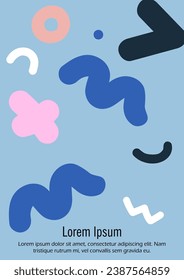 Abstract Minimal Vector Background in Trendy Memphis Style. Colorful Graphic Print with Dynamic Lines and Geometric Shapes. Set of Vivid Poster 80s - 90s Design for Landing Page, Cover, Brochure. 