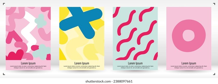 Abstract Minimal Vector Background in Trendy Bahaus Style. Vibrant Graphic Print with Dynamic Lines and Geometric Shapes.  Set of Vivid Hipster Poster Design for Landing Page, Cover, Brochure. 