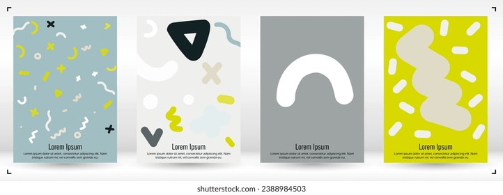 Abstract Minimal Vector Background in Trendy Bahaus Style. Colorful Graphic Print with Dynamic Lines and Geometric Shapes. Set of Vivid Poster 80s - 90s Design for Landing Page, Cover, Brochure. 