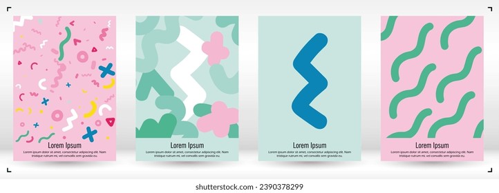 Abstract Minimal Vector Background in Trendy Bahaus Style. Vibrant Graphic Print with Dynamic Lines and Geometric Shapes.  Set of Vivid Poster 80s - 90s Design for Landing Page, Cover, Brochure. 