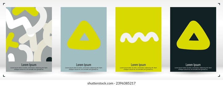 Abstract Minimal Vector Background in Trendy Bahaus Style. Colorful Graphic Print with Dynamic Lines and Geometric Shapes. Set of Vivid Modern Poster Design for Landing Page, Cover, Brochure.