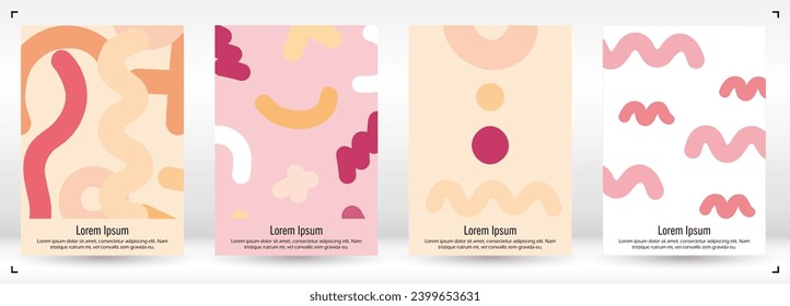 Abstract Minimal Vector Background in Trendy Memphis Style. Vibrant Graphic Print with Dynamic Lines and Geometric Shapes.  Set of Vivid Poster 80s - 90s Design for Landing Page, Cover, Brochure. 