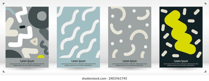 Abstract Minimal Vector Background in Trendy Bahaus Style. Vibrant Graphic Print with Dynamic Lines and Geometric Shapes.  Set of Vivid Modern Poster Design for Landing Page, Cover, Brochure.