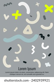 Abstract Minimal Vector Background in Trendy Bahaus Style. Colorful Graphic Print with Dynamic Lines and Geometric Shapes. Set of Vivid Hipster Poster Design for Landing Page, Cover, Brochure. 