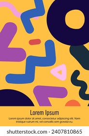 Abstract Minimal Vector Background in Trendy Bahaus Style. Vibrant Graphic Print with Dynamic Lines and Geometric Shapes.  Set of Vivid Hipster Poster Design for Landing Page, Cover, Brochure. 