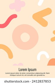 Abstract Minimal Vector Background in Trendy Memphis Style. Colorful Graphic Print with Dynamic Lines and Geometric Shapes. Set of Vivid Poster 80s - 90s Design for Landing Page, Cover, Brochure. 