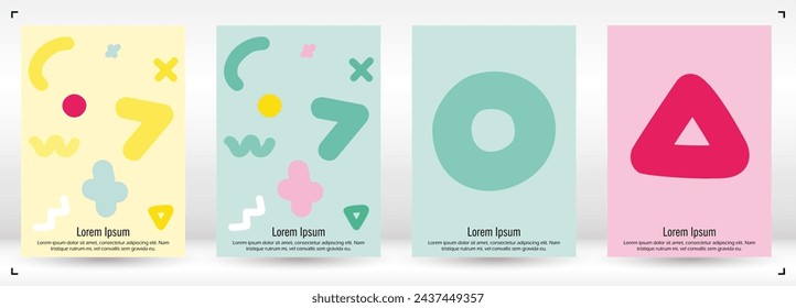 Abstract Minimal Vector Background in Trendy Bahaus Style. Vibrant Graphic Print with Dynamic Lines and Geometric Shapes.  Set of Vivid Hipster Poster Design for Landing Page, Cover, Brochure. 