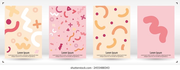 Abstract Minimal Vector Background in Trendy Bahaus Style. Vibrant Graphic Print with Dynamic Lines and Geometric Shapes.  Set of Vivid Modern Poster Design for Landing Page, Cover, Brochure.