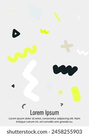Abstract Minimal Vector Background in Trendy Doodle Style.   Vibrant Graphic Print with Dynamic Lines and Geometric Shapes.  Set of Vivid Hipster Poster Design for Landing Page, Cover, Brochure. 
