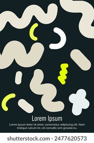 Abstract Minimal Vector Background in Trendy Doodle Style.   Vibrant Graphic Print with Dynamic Lines and Geometric Shapes.  Set of Vivid Hipster Poster Design for Landing Page, Cover, Brochure. 