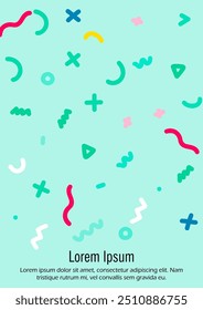 Abstract Minimal Vector Background in Trendy Doodle Style.   Colorful Graphic Print with Dynamic Lines and Geometric Shapes. Set of Vivid Poster 80s - 90s Design for Landing Page, Cover, Brochure. 