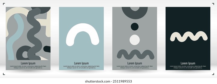 Abstract Minimal Vector Background in Trendy Bahaus Style. Vibrant Graphic Print with Dynamic Lines and Geometric Shapes.  Set of Vivid Modern Poster Design for Landing Page, Cover, Brochure.