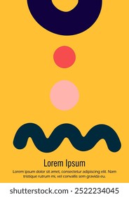 Abstract Minimal Vector Background in Trendy Bahaus Style. Colorful Graphic Print with Dynamic Lines and Geometric Shapes. Set of Vivid Hipster Poster Design for Landing Page, Cover, Brochure. 