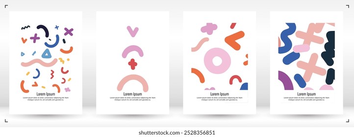 Abstract Minimal Vector Background in Trendy Bahaus Style. Bright Retro Print with Dynamic Lines and Geometric Shapes.  Set of Vivid Modern Poster Design for Landing Page, Cover, Brochure.