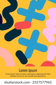 Abstract Minimal Vector Background in Trendy Doodle Style.   Vibrant Graphic Print with Dynamic Lines and Geometric Shapes.  Set of Vivid Modern Poster Design for Landing Page, Cover, Brochure.