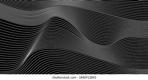 Abstract minimal vector background with wavy blend lines. Black backdrop for templates, presentations, banners, flyers, wallpapers