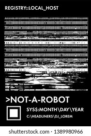 Abstract minimal vector black and white poster template with glitched generative art geometric composition. High-tech/ cyberpunk technologies of future/ virtual reality.