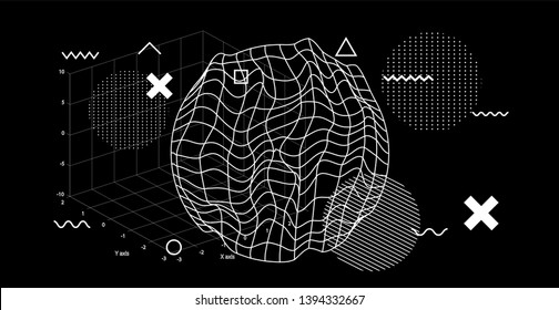 Abstract minimal vector black and white poster template with glitched generative art geometric composition. High-tech/ cyberpunk technologies of future/ virtual reality.