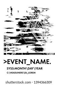 Abstract minimal vector black and white poster template with glitched generative art geometric composition. High-tech/ cyberpunk technologies of future/ virtual reality.