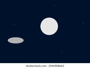 Abstract minimal vector full moon background. One cloud and 4 stars seen. Dark night moon sky. 4 colours used.