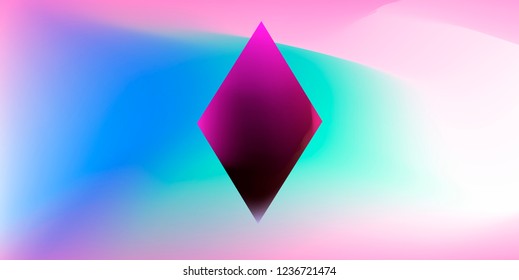 Abstract Minimal Vector Illustration. Centered Composition of Black Rhombus on Colorful Fluid Blurry Gradient Background.