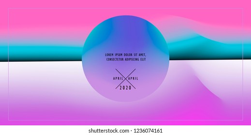 Abstract Minimal Vector Illustration in Retrofuturistic/ Synthwave/ Vaporwave Style. Pink Sphere on Colorful Fluid Blurry Gradient Skyline Background. 