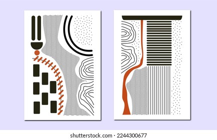 Resumen de la colección mínima de ilustraciones vectoriales de arte de pared. La decoración de las paredes, de los afiches, de las paredes, de las paredes, de los fondos y de la decoración de la casa.