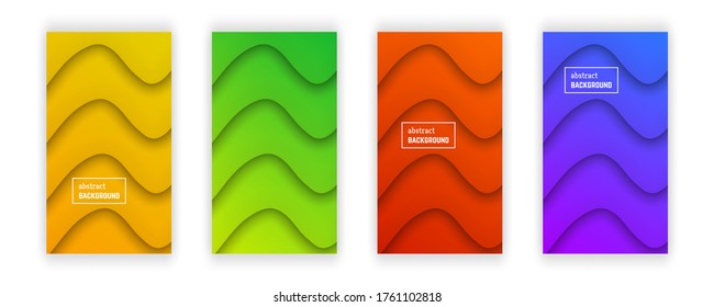 Abstract minimal wave geometric background.  Set of four wave layer shape for banner, templates, cards. Vector illustration.