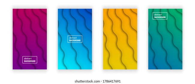 Abstract minimal wave geometric background.  Set of four wave layer shape for banner, templates, cards. Vector illustration.