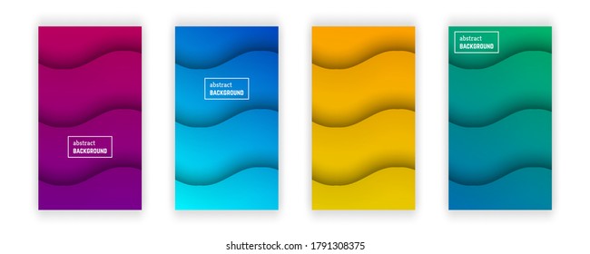Resumen de fondo geométrico mínimo de ondas.  Conjunto de cuatro formas de capa de onda para banner, plantillas, tarjetas. Ilustración vectorial.