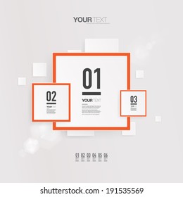 Abstract minimal white numbered square text box design with red border, numbers and your text  can be used for workflow layout, number options, web design. Eps 10 stock vector illustration 