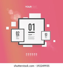Abstract minimal white numbered square text box design with color background, numbers and your text  can be used for workflow layout, number options, web design.  Eps 10 stock vector illustration