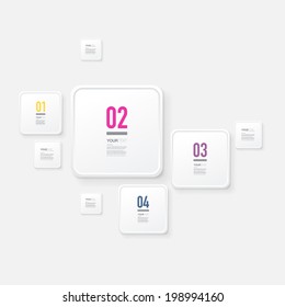 Abstract minimal white numbered square text box design, numbers and your text  can be used for workflow layout, number options, web design.  Eps 10 stock vector illustration