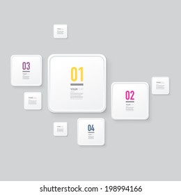 Abstract minimal white numbered square text box design, numbers and your text  can be used for workflow layout, number options, web design.  Eps 10 stock vector illustration