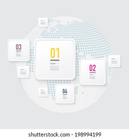 Abstract minimal white numbered square text box design, numbers and your text  can be used for workflow layout, number options, web design.  Eps 10 stock vector illustration